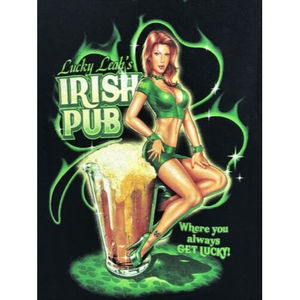 Vintage Lucky Leah’s Irish Pub ODM Pin-up Bebop T Shirt Blue XL
